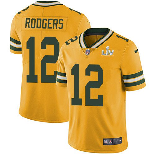 Men's Green Bay Packers #12 Aaron Rodgers Gold NFL 2021 Super Bowl LV Stitched Jersey Men's Green Bay Packers #12 Aaron Rodgers Gold NFL 2021 Super Bowl LV Stitched Jersey